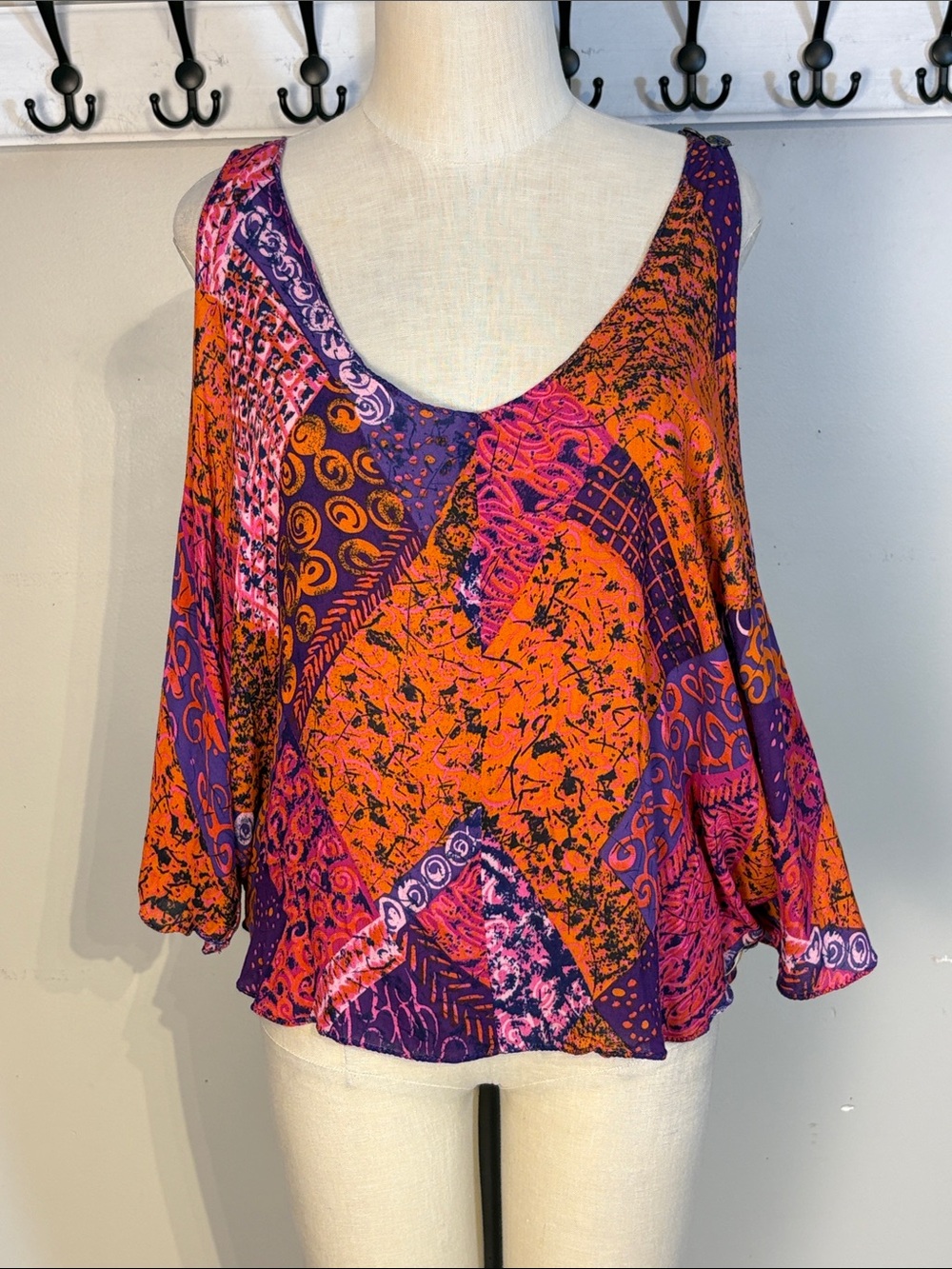 One Teaspoon Orange & Purple Patchwork V-Neck Tunic size 6 Nwt